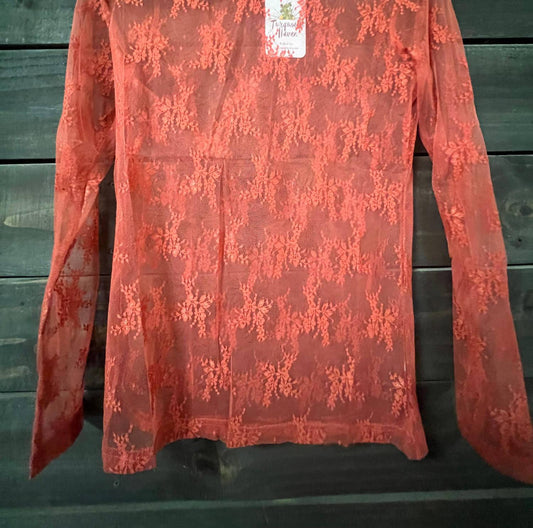 Women's Sheer Mesh With Embroidered Lace Overlay Top
