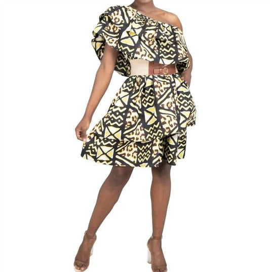Afrikanisches Print-Kleid mit einer Schulter