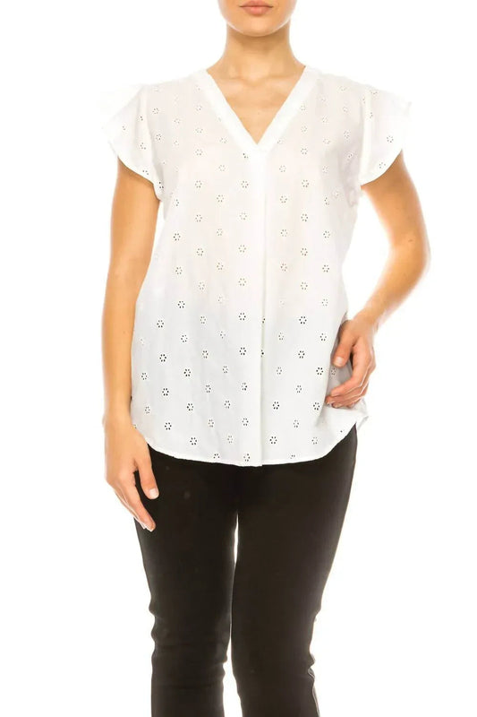 Floral Eyelet Cap Sleeve Top