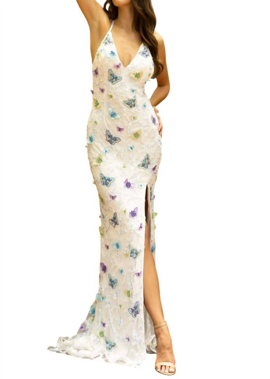 Beaded Butterfly Long Prom Dress