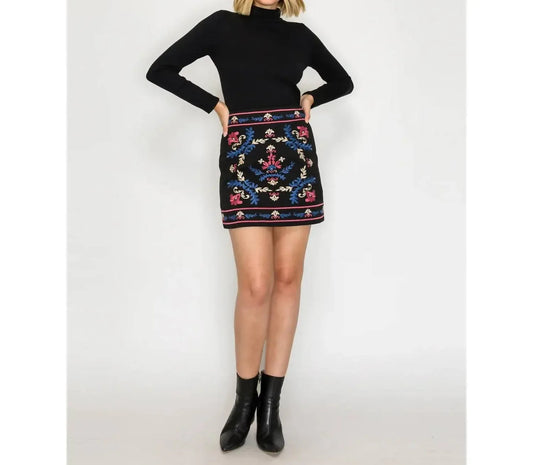 Embroidered Floral Mini Skirt