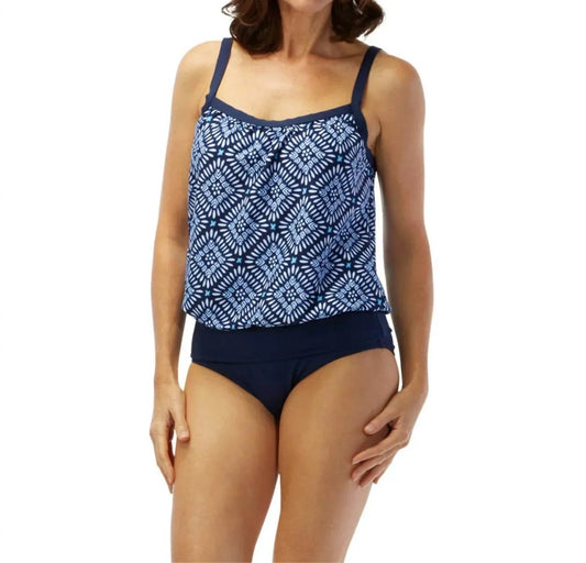 D-cup Chlorine Resistant Two-piece Blouson Tankini Set