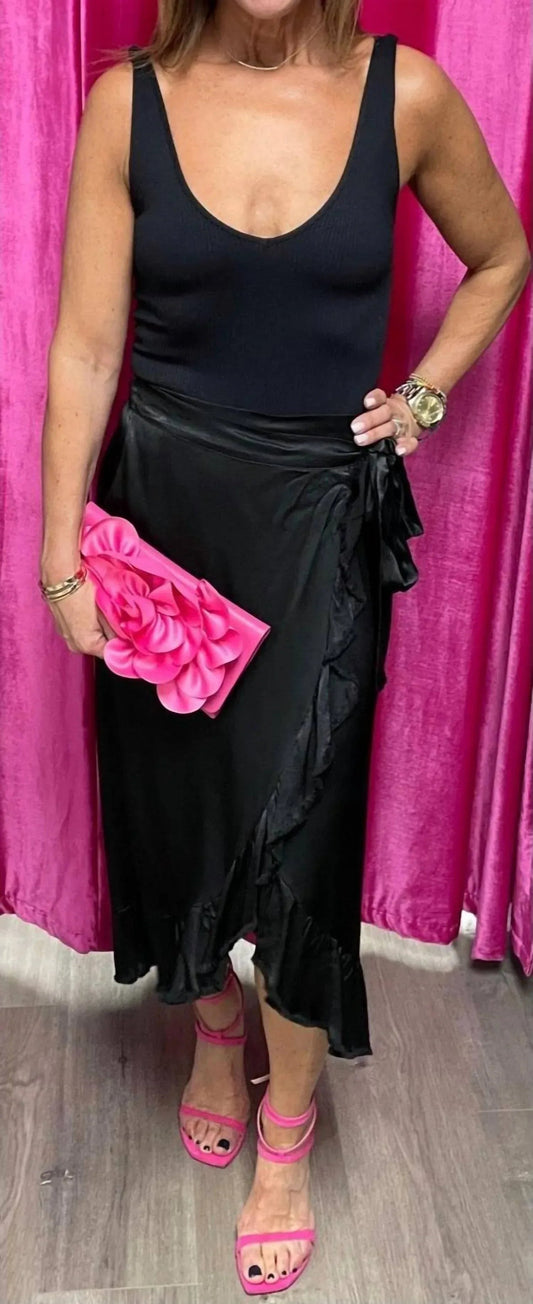 Camilla Satin Ruffle Midi Skirt