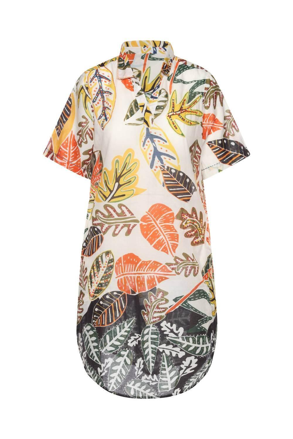Artisan Leaf With Beading & Embroidered Tunic Top With Pockets