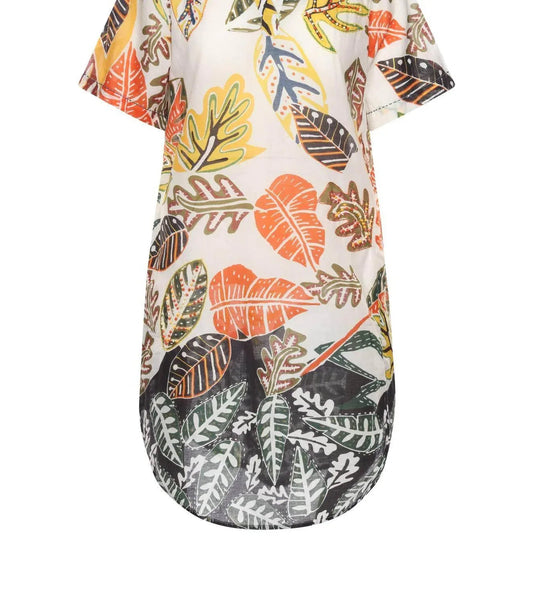 Artisan Leaf With Beading & Embroidered Tunic Top With Pockets