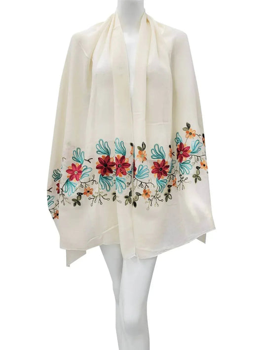 Women's Pansy Embroidered Sheer Long Rectangle Scarf