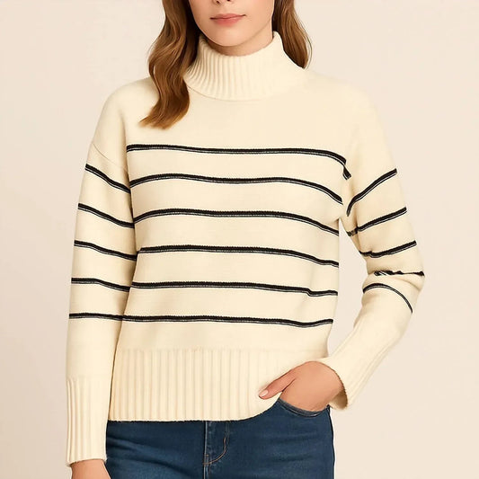 Gestreifter Rollkragenpullover mit kurzem Kragen