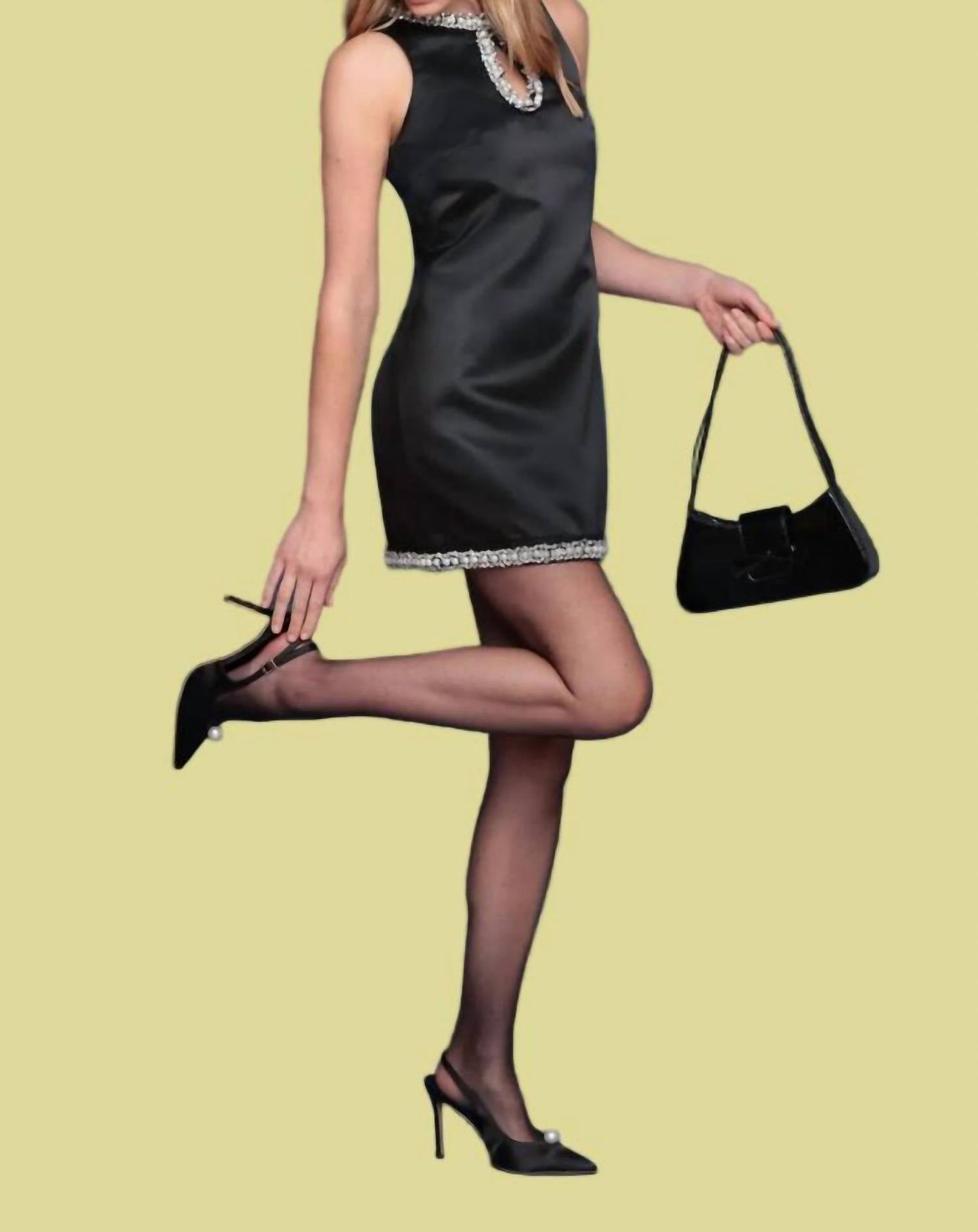 Verziertes Satin-Mini-Shiftkleid