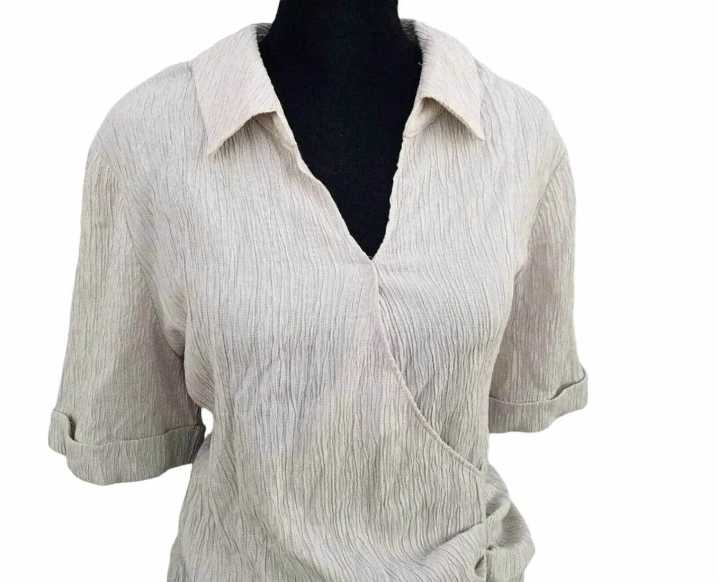 V-neck Collared Ruched Blouse