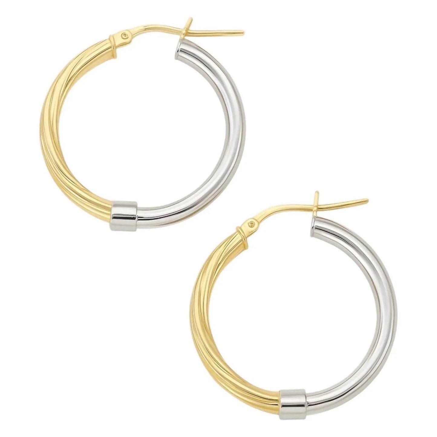 Women's Two Tone Half Twisted Design Round Hoop Earrings