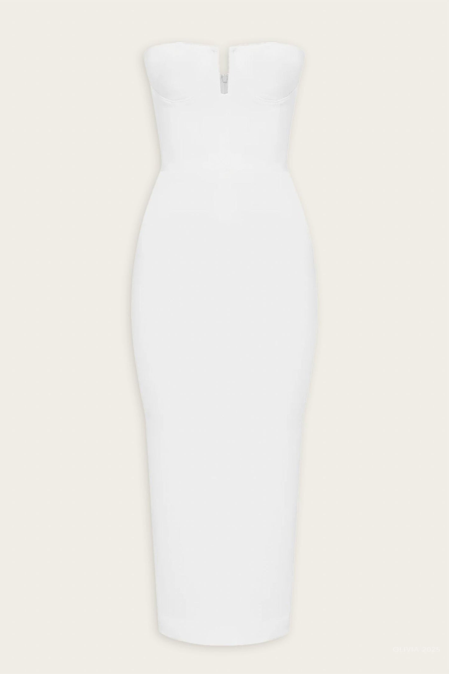 Strapless Cup Dress Satin Crepe Midi Dress
