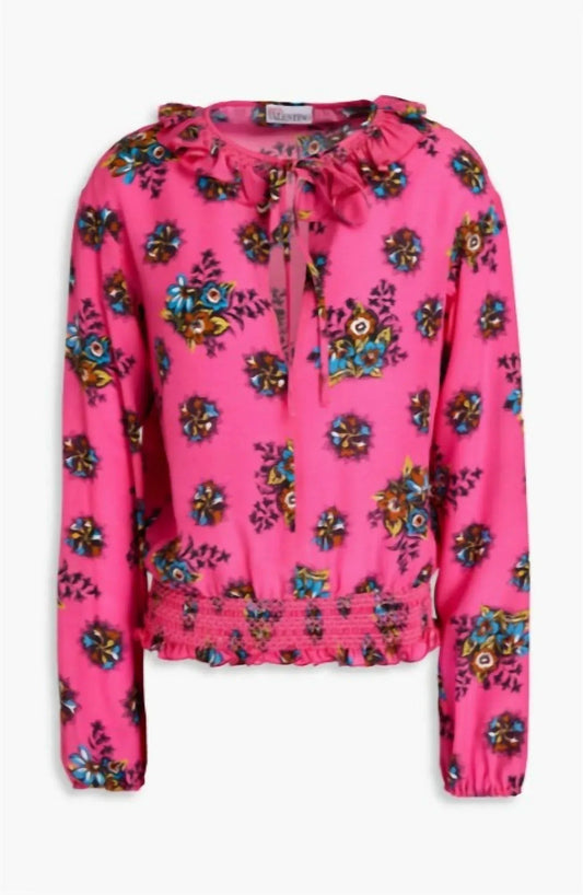 Women's Ruffle-trimmed Floral-print Blouse