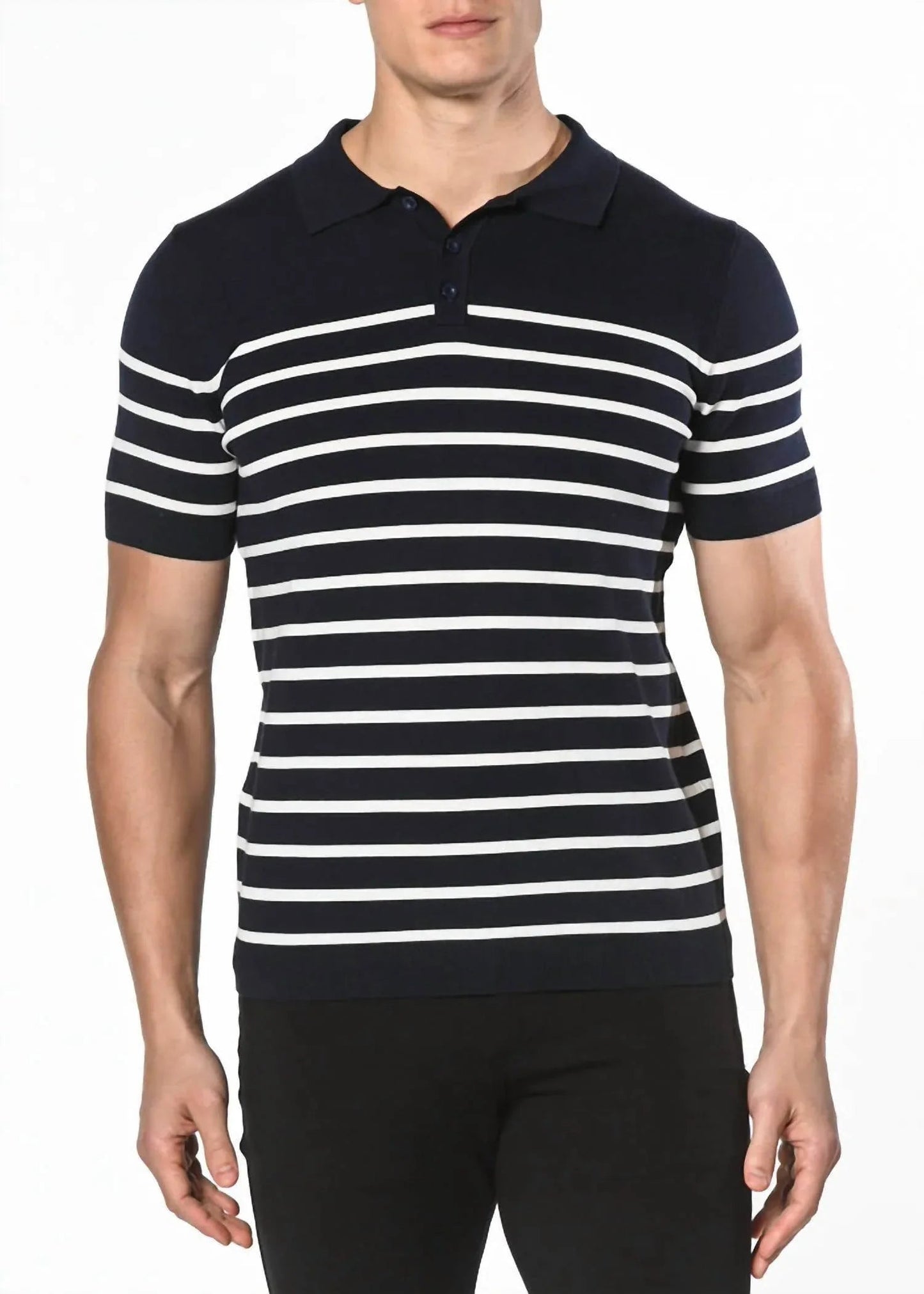 3-button Striped Knit Polo Shirt