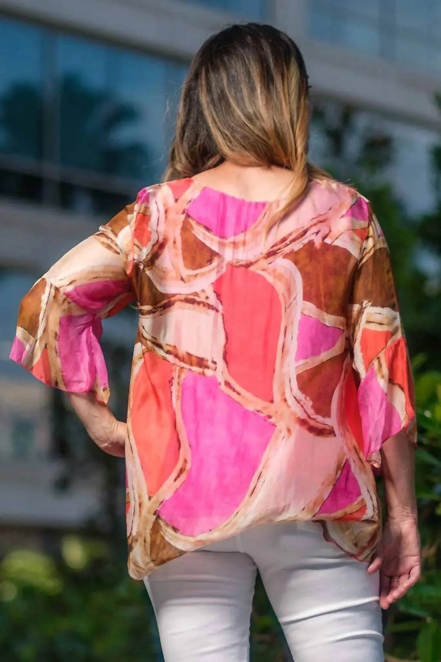 Martine Mosaik Bluse mit flatternden Ärmeln aus Seide
