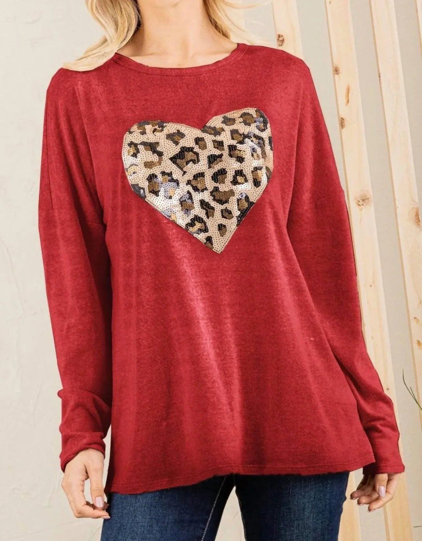 Leoparden Pailletten Herz Top