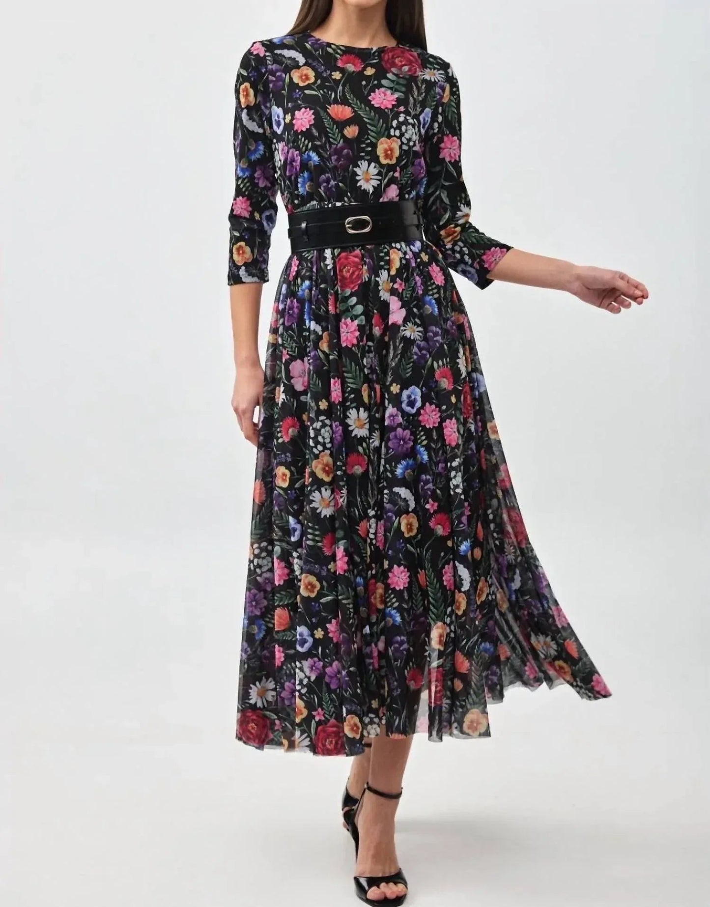 Valentina Floral Print Mesh Maxi Dress