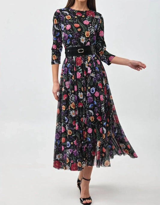 Valentina Maxikleid aus Mesh mit Blumendruck
