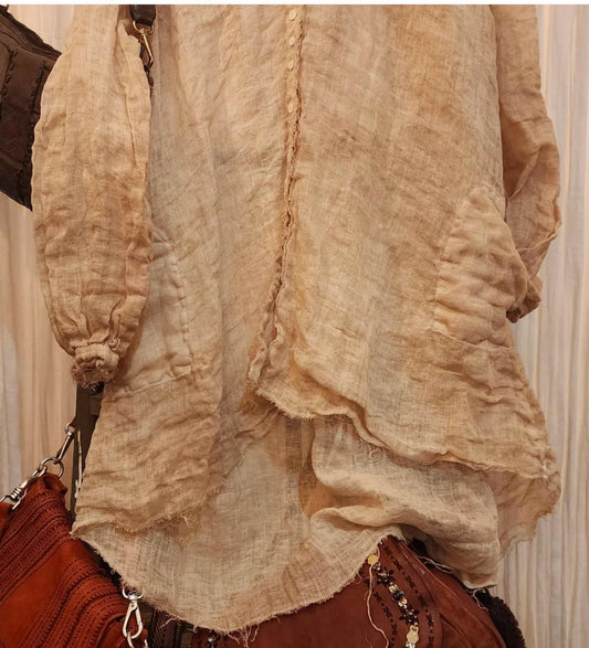 Women's Pintuck linen gauze shirt