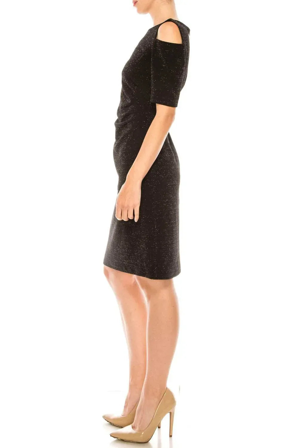 Side Pleat Cold Shoulder Sheath Dress