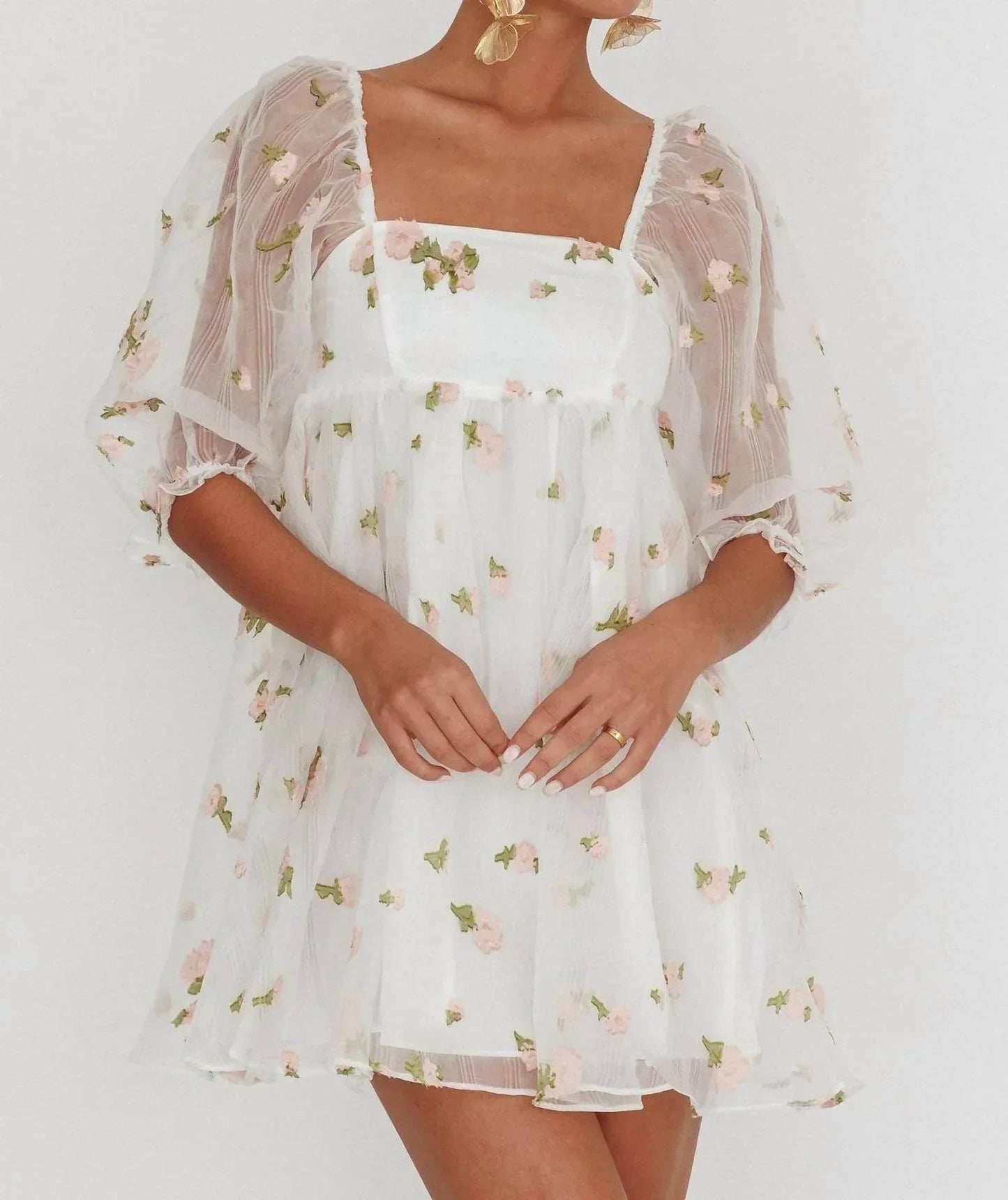Florales Jacquard-Organza-Minikleid