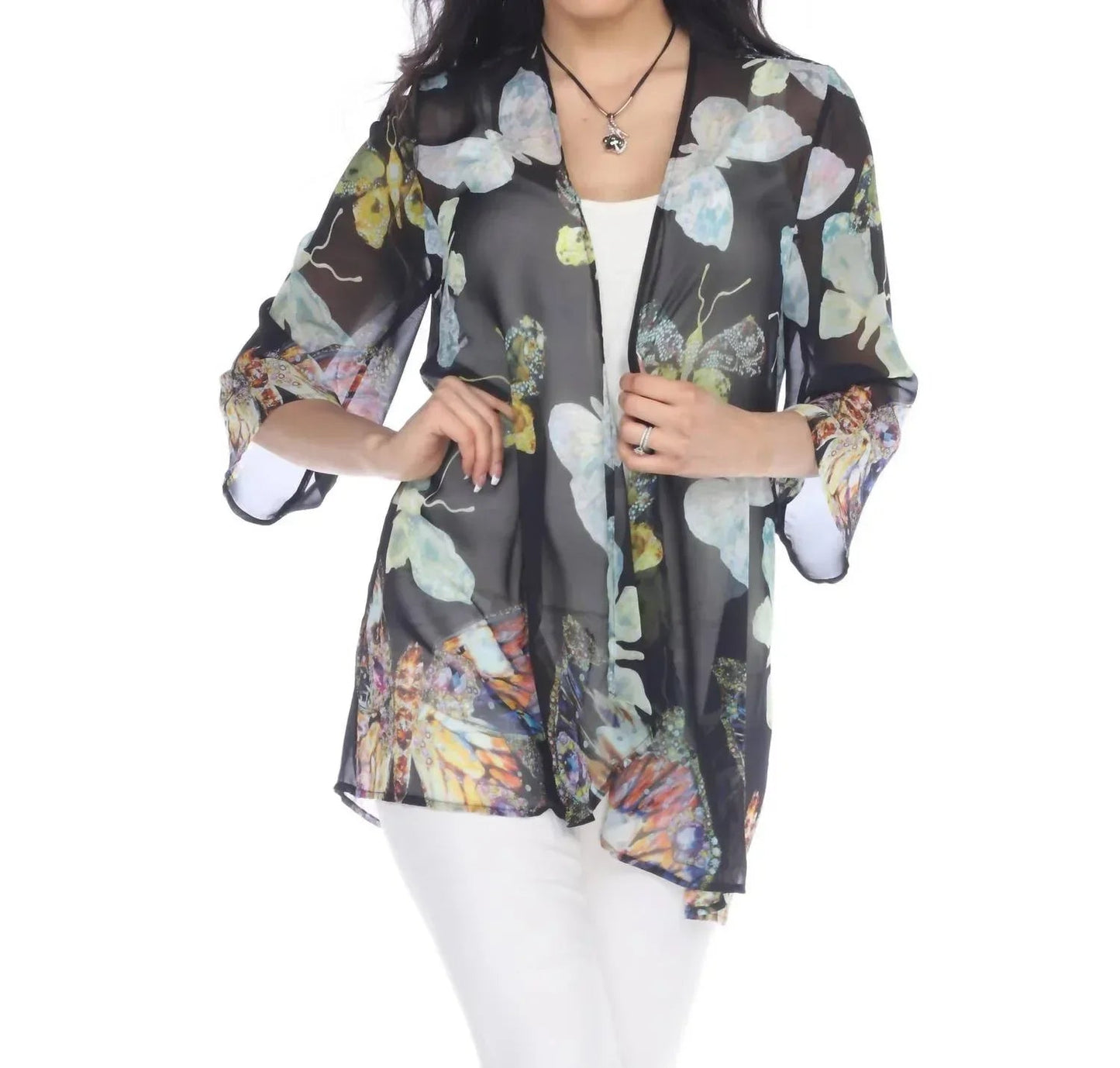 Sheer Butterfly Print Kimono Cardigan