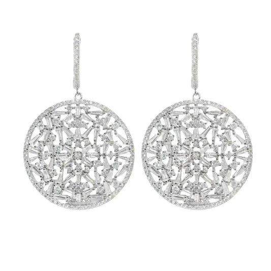 Women's Cubic Zirconia Cluster Round Dangling Huggie Earrings