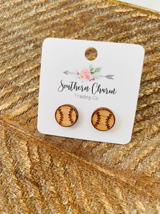 Women's Wooden Baseball Studs Earrings