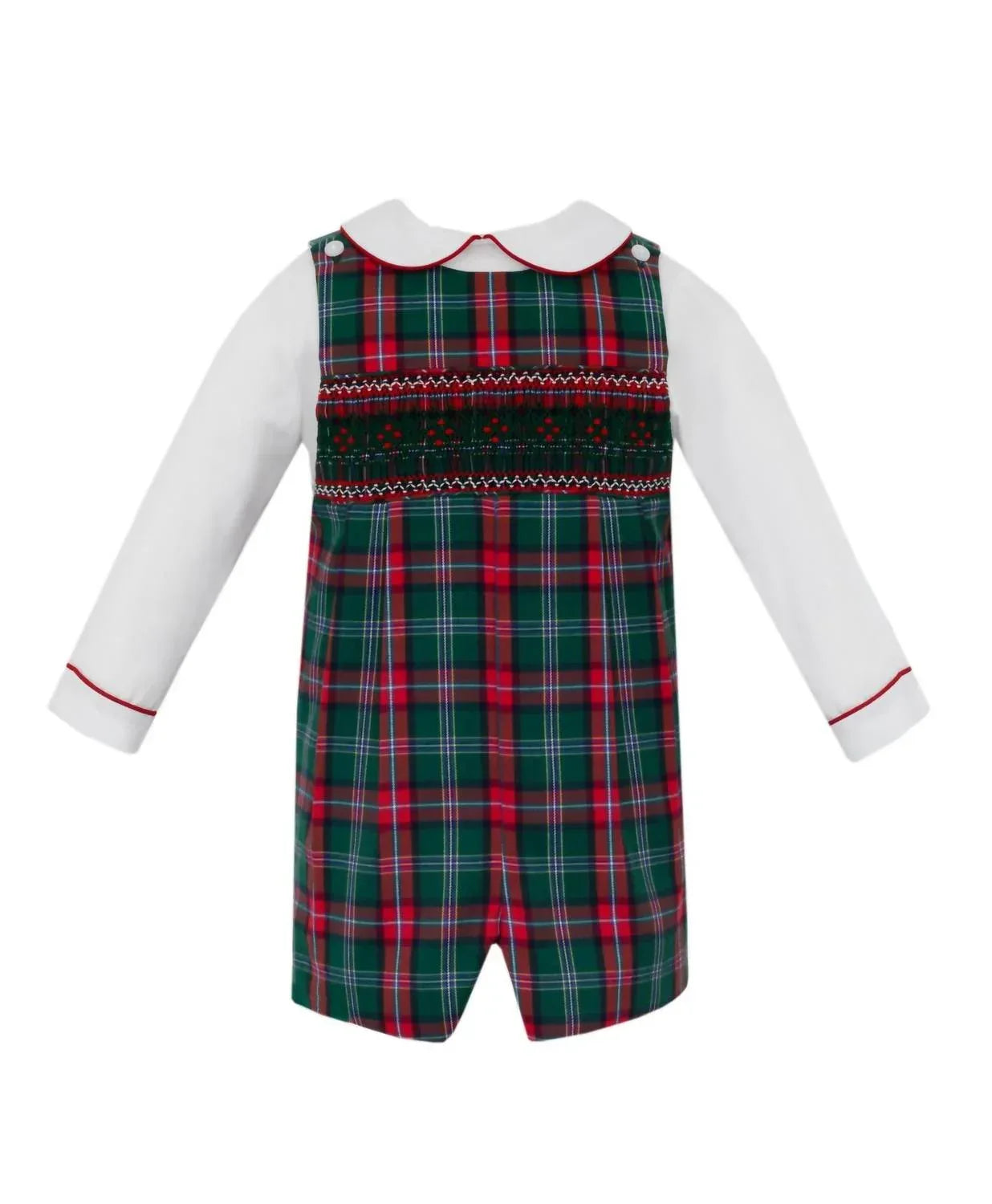 Boy's Plaid Smocked Short Jon Jon With Long Sleeve Shirt Set