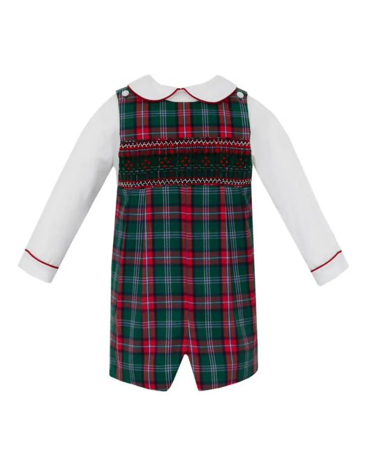 Boy's Plaid Smocked Short Jon Jon With Long Sleeve Shirt Set
