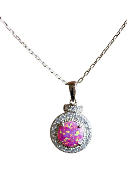 Women's Sterling Silver Circle Opal Necklace