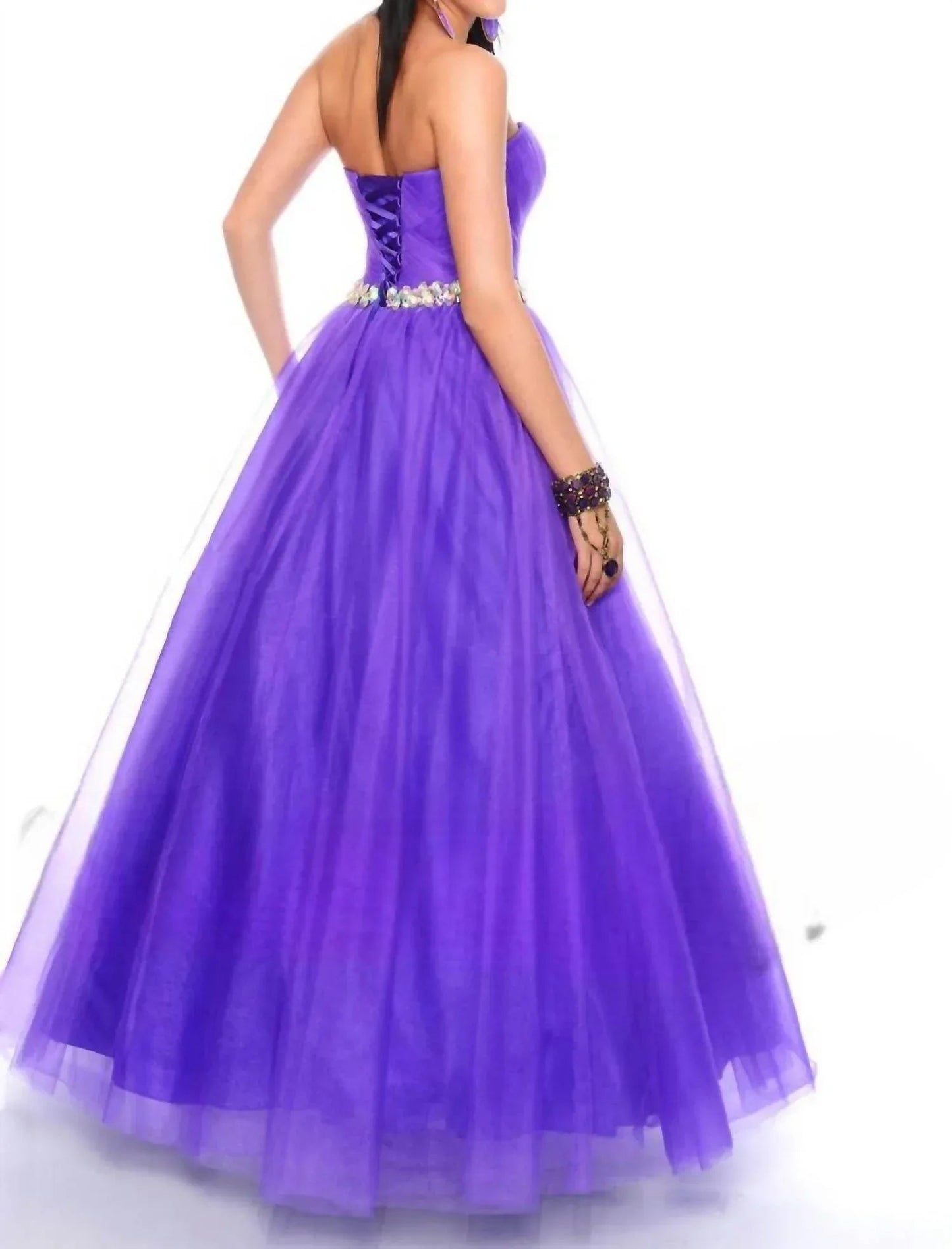 Shimmery Waistline Beadwork Strapless Ballgown