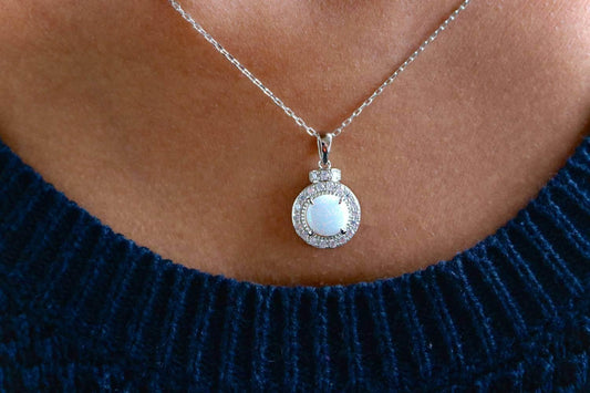 Women's Sterling Silver Circle Opal Necklace