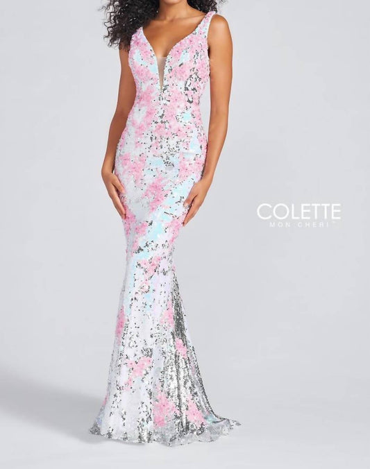 Blumen-Pailletten-Trompeten-Ballkleid