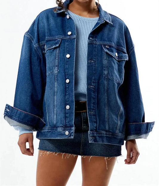 Blue Daisy Oversized Flag Jacket