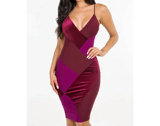 Zendaya Color Block Velvet Contrast Elegant Midi Dress