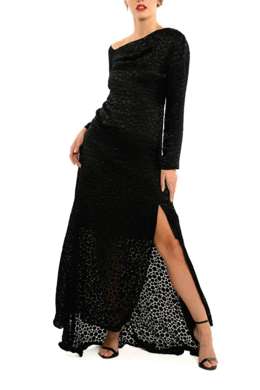 Asymmetrical Shoulder Evening Maxi Dress