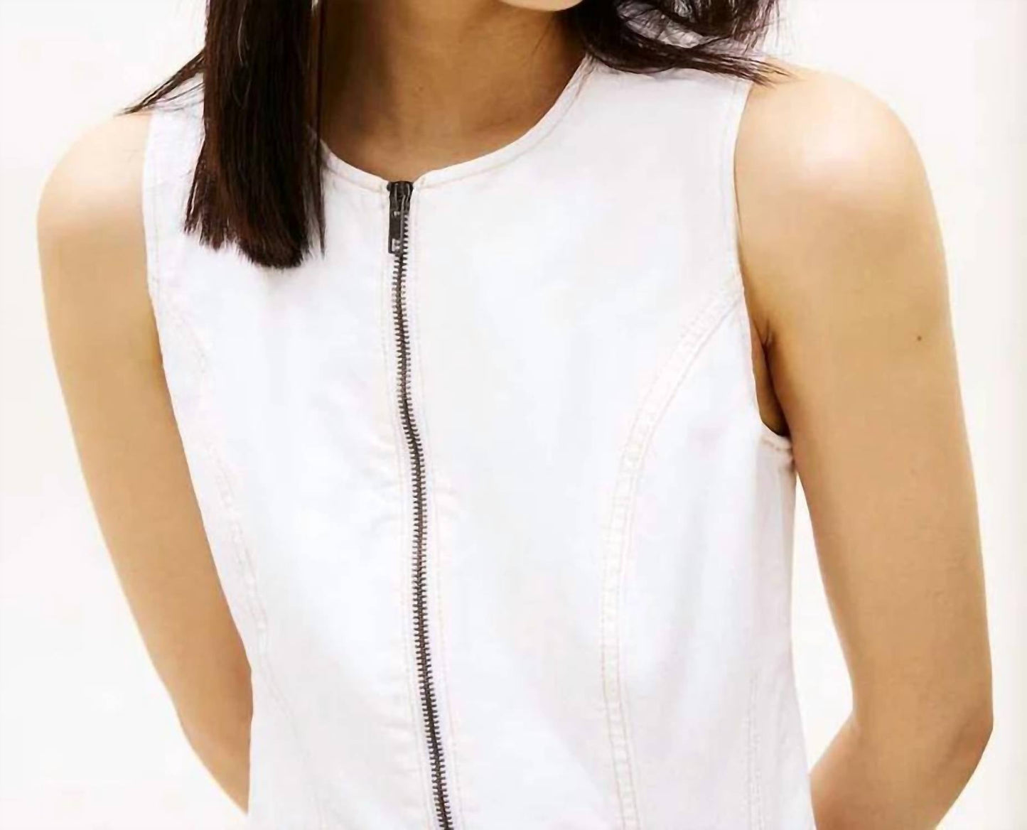 Zip-front Sleeveless Denim Dress