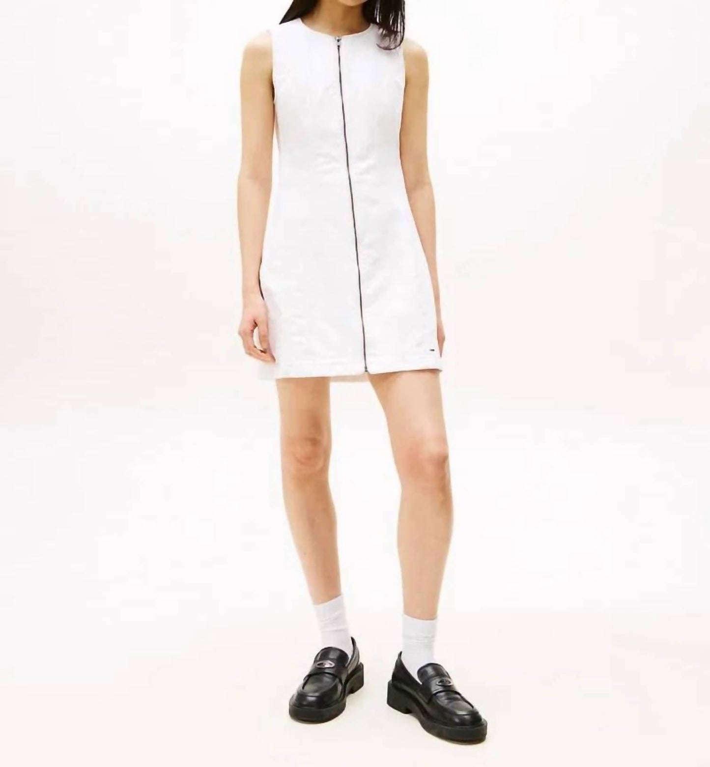 Zip-front Sleeveless Denim Dress