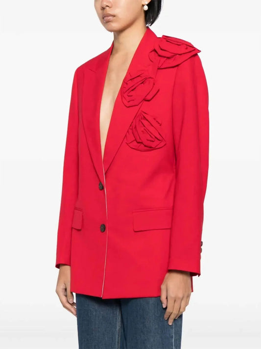 Floral Appliqué V-neck Blazer