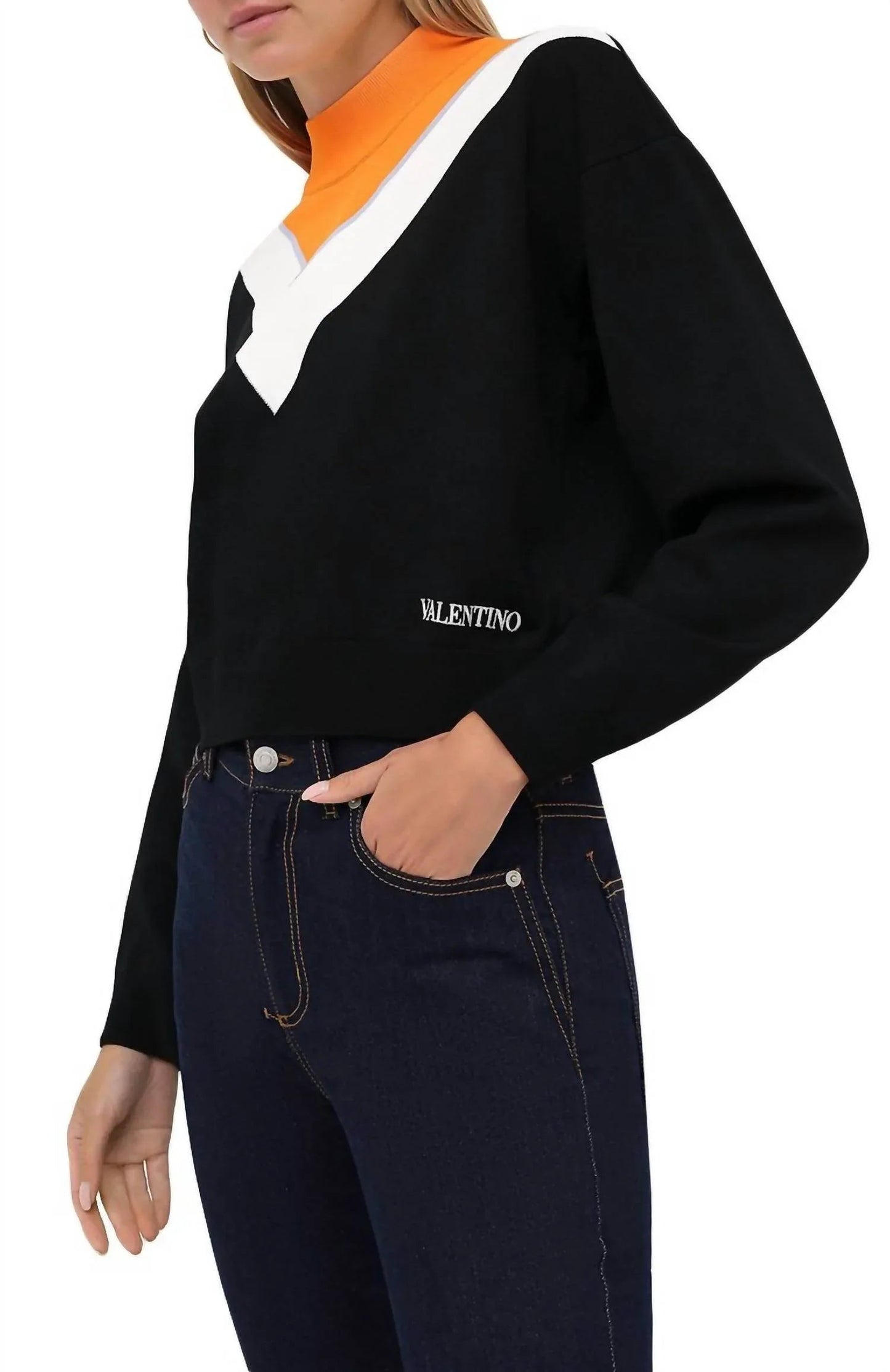 Colorblock Viscose Pullover Sweater