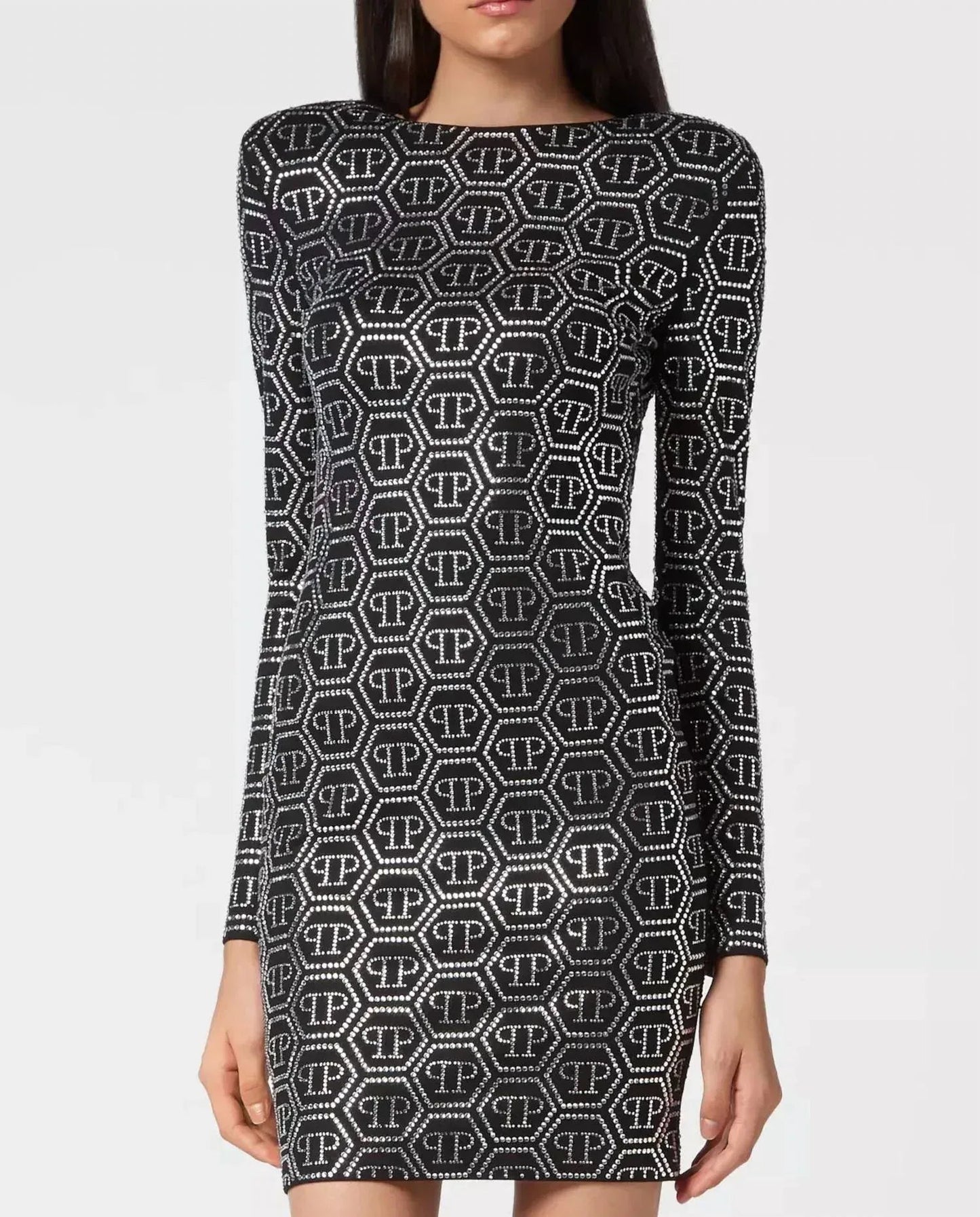 Long Sleeve Monogram Mini Dress