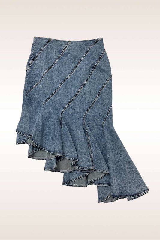 Cascade Ruffle Denim Skirt