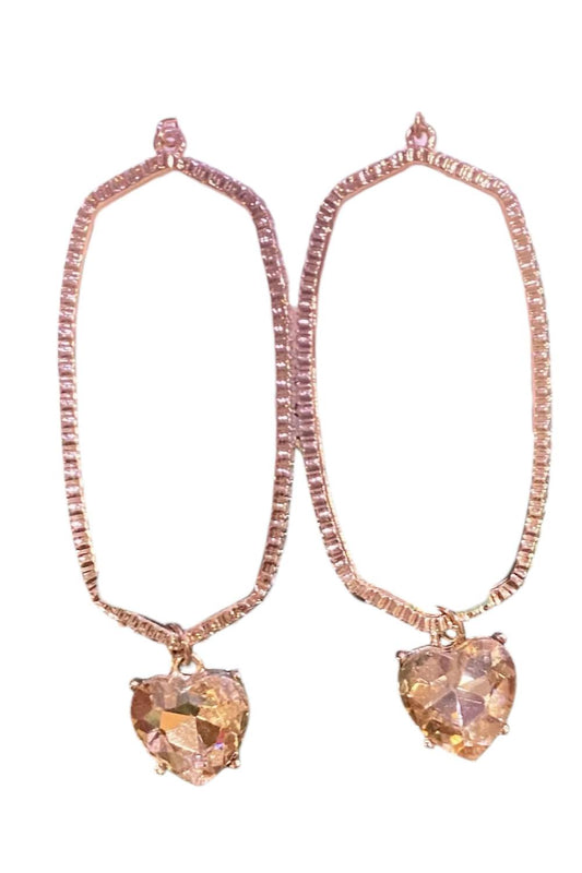 Women's Hexagon Drop Earrings With Topaz Heart Crystal