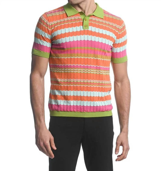 Chevron Stripe 3-button Knit Polo Shirt