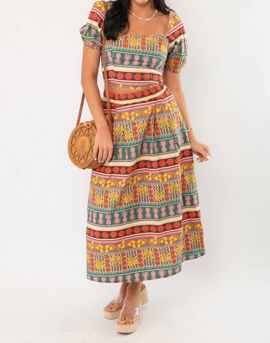 Crop Top mit Puffärmeln im Tropen-Look