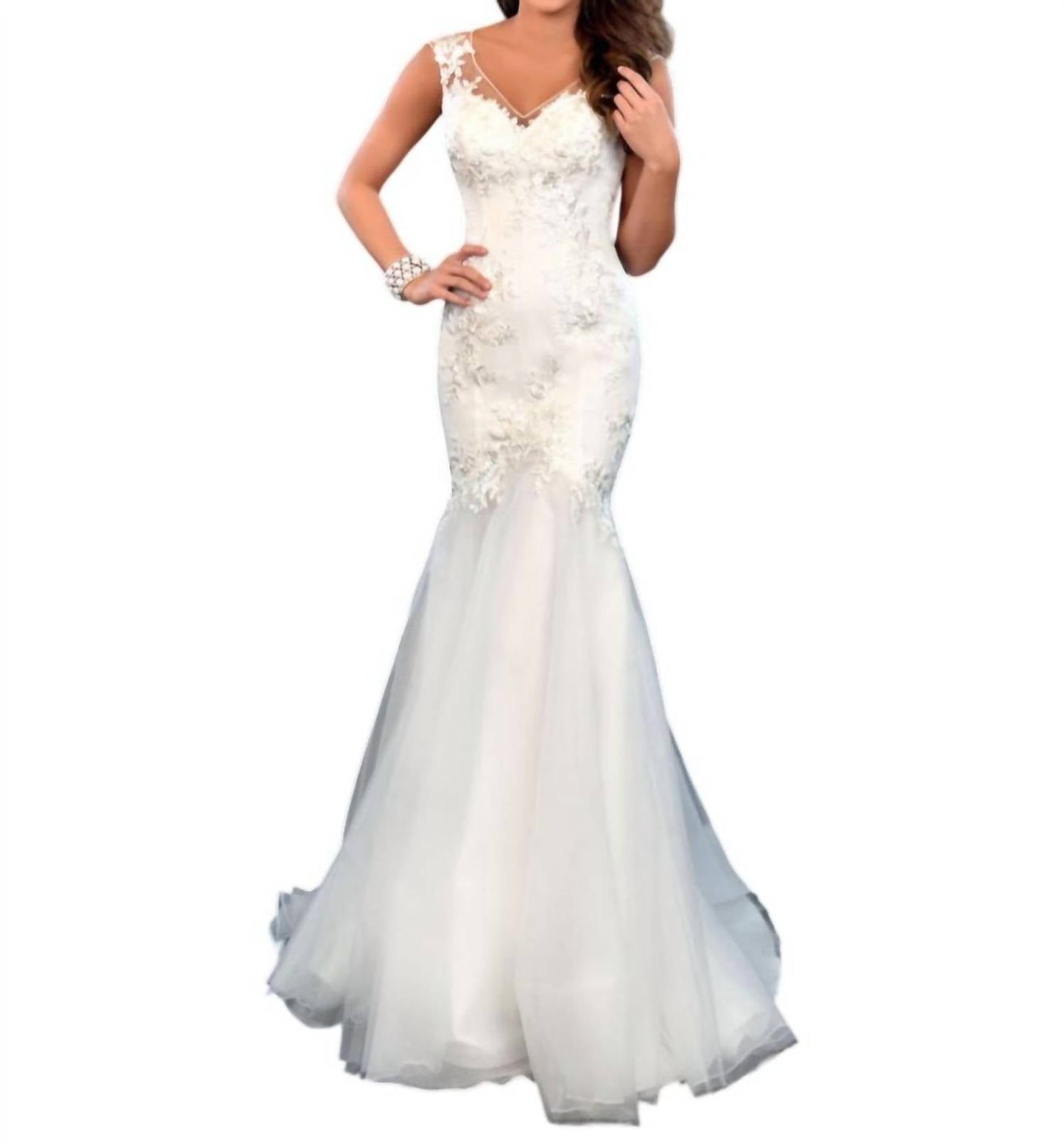 Braut-Maxikleid mit V-Ausschnitt und figurbetontem Schnitt