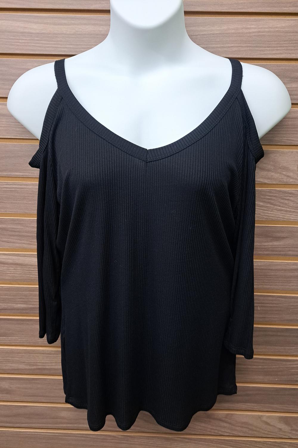 Damen 3/4-Arm Cold Shoulder Ripp-Top