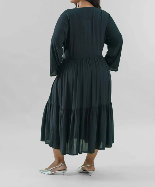 Crepe Flounce Dress - Plus