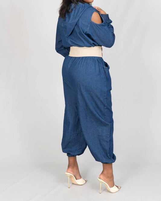 Kapuzen-Jeans-Jumpsuit