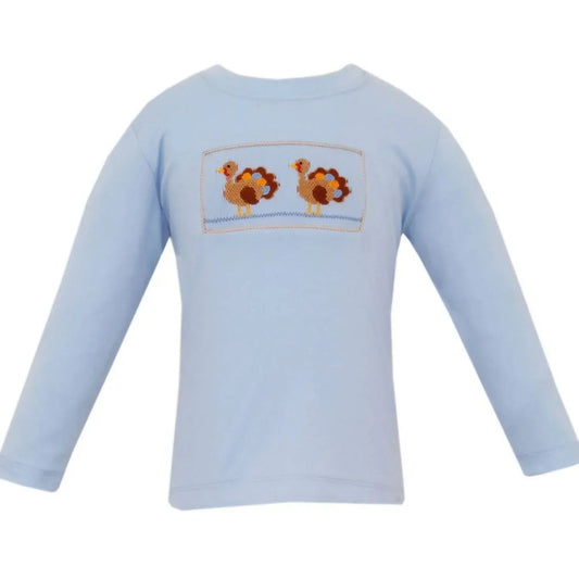 Mädchen Langarm-Strickshirt mit gesmoktem Truthahn-Motiv